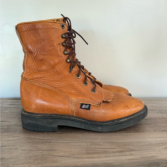 Justin Conductor Steel Toe Work Boots Lace Up Double Comfort Mens 9.5 - Picture 2 of 9